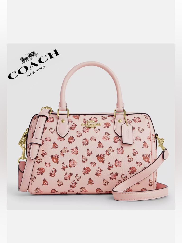 Coach Rowan Satchel Bag Pink Floral With Gold Hardware